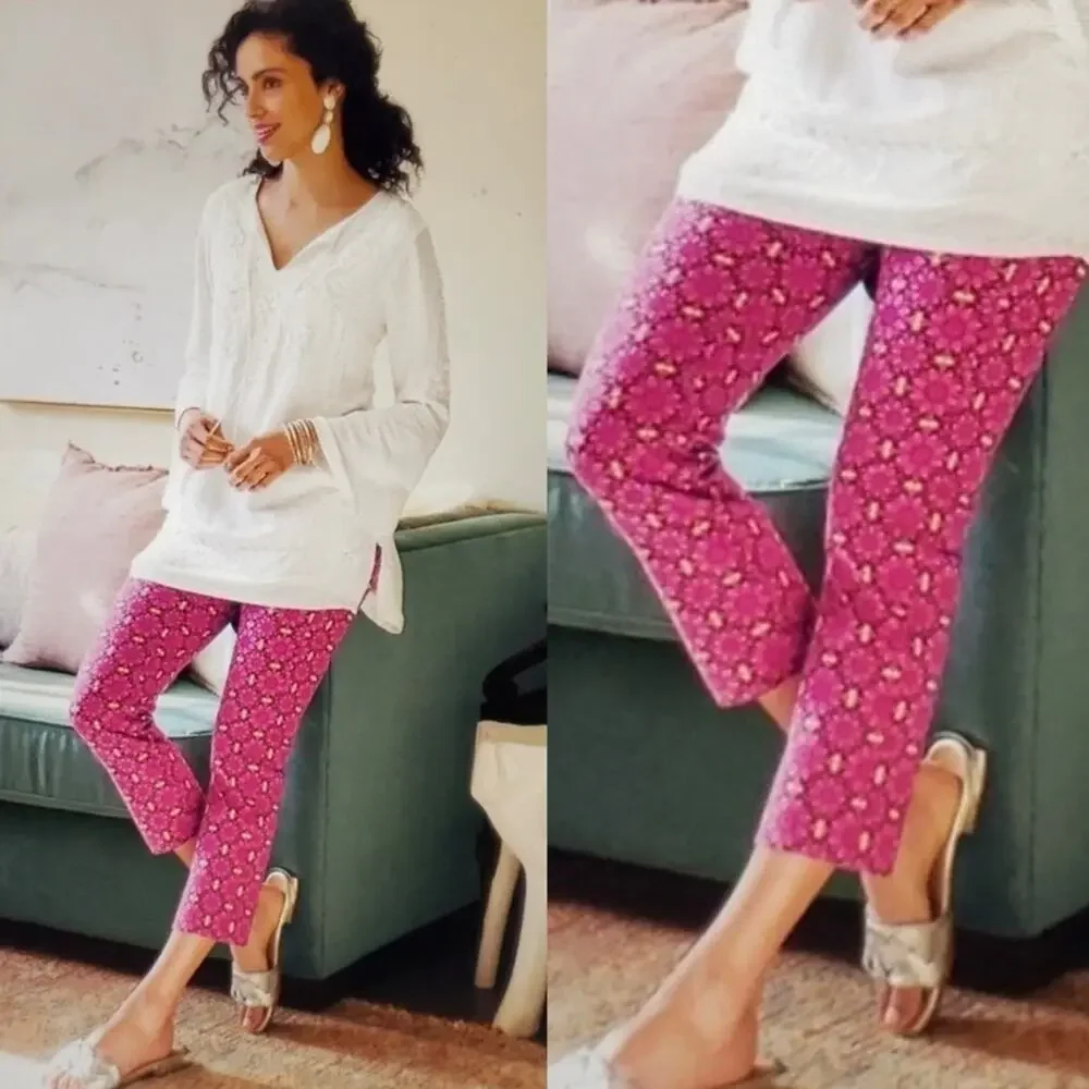 Soft Surroundings Kalea Superla Stretch Pull On Straight Leg Crop Pants Pink PXL